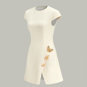 Butterfly Embellished Cap Sleeve Dress